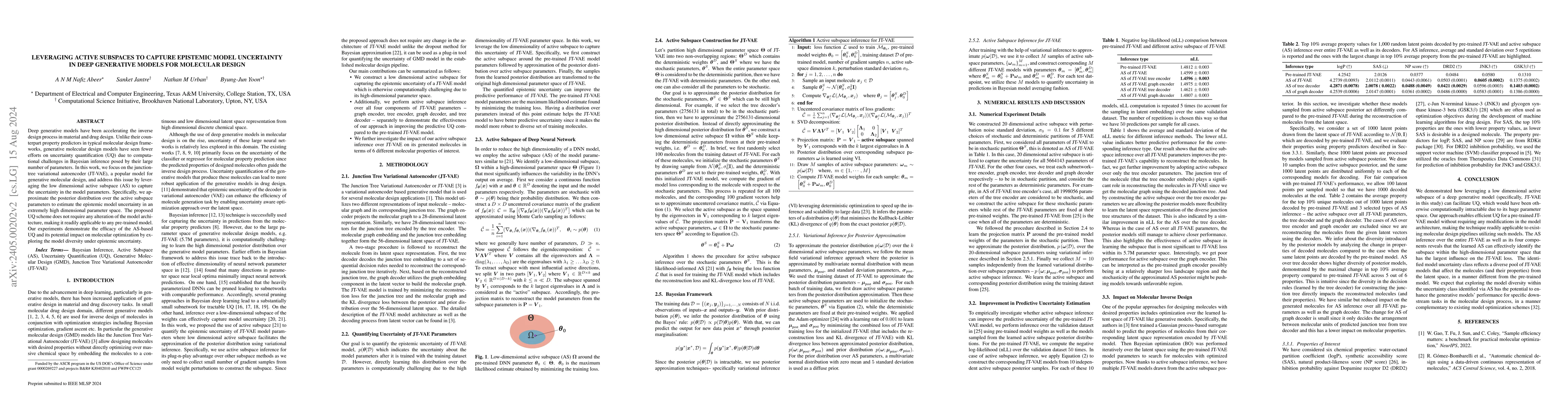 Thumbnail for Leveraging Active Subspaces to Capture Epistemic Model Uncertainty in
  Deep Generative Models for Molecular Design