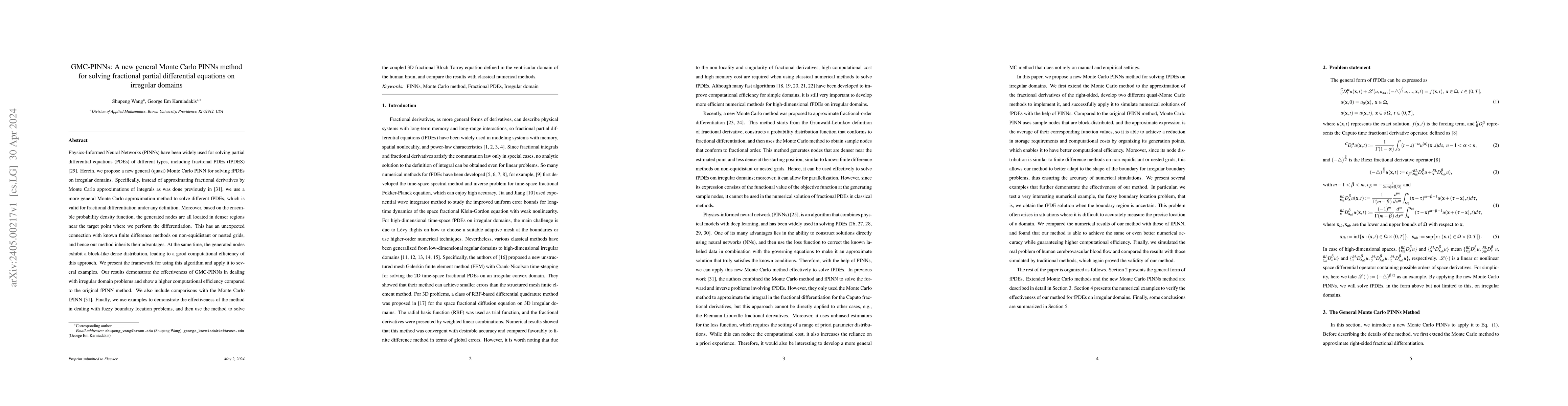 Thumbnail for GMC-PINNs: A new general Monte Carlo PINNs method for solving fractional
  partial differential equations on irregular domains