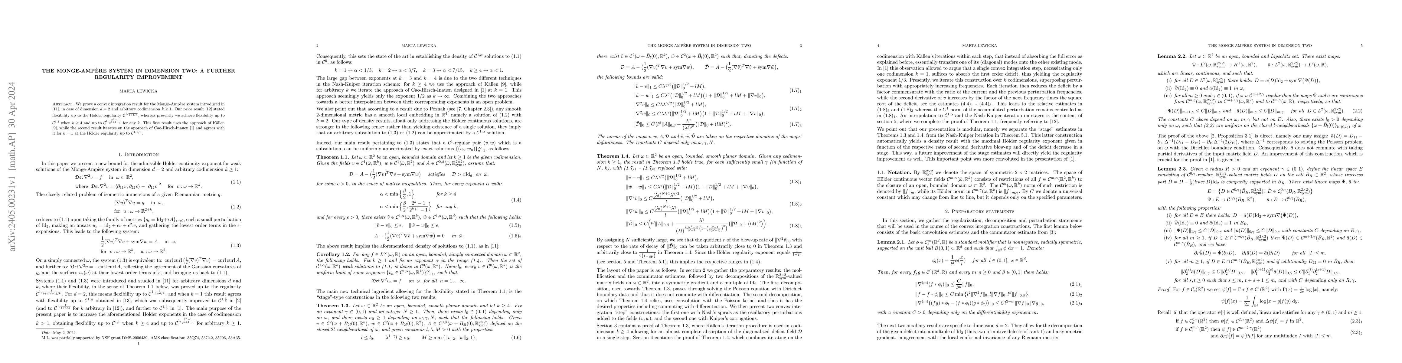 Thumbnail for The Monge-Ampere system in dimension two: a further regularity
  improvement