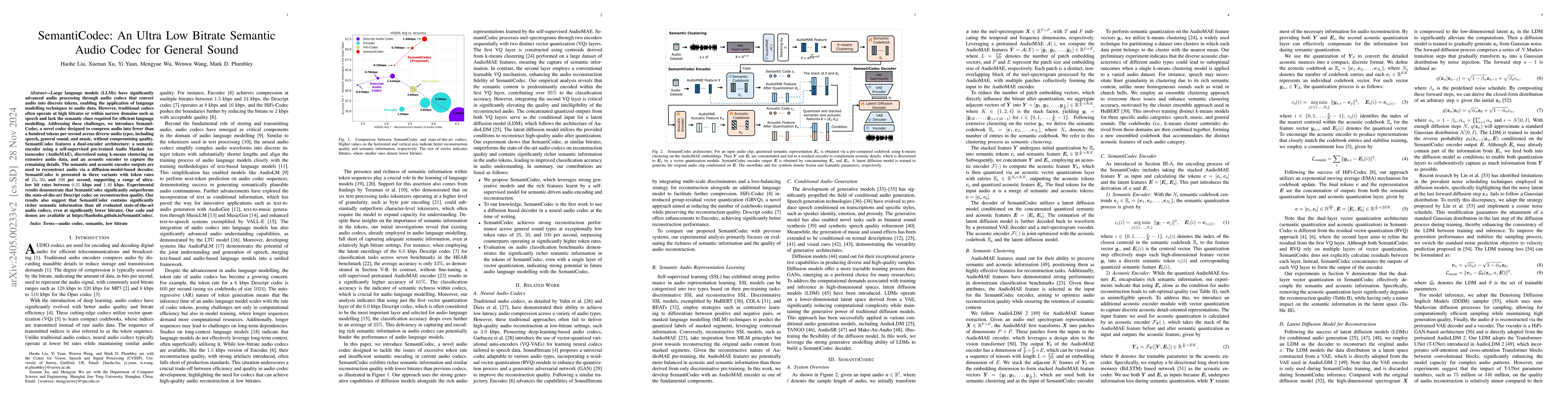 Thumbnail for SemantiCodec: An Ultra Low Bitrate Semantic Audio Codec for General
  Sound