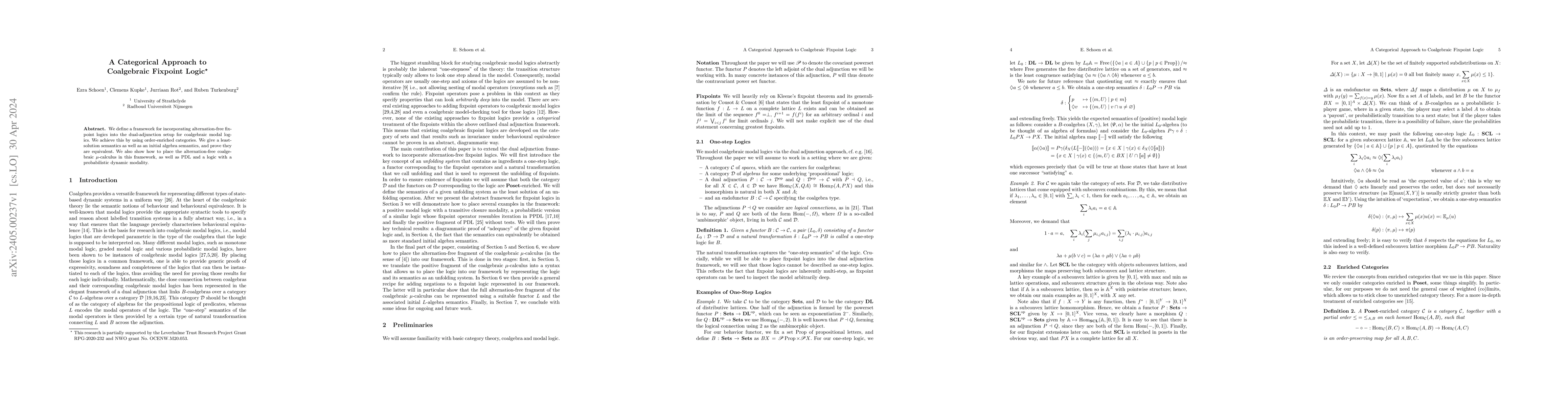 Thumbnail for A Categorical Approach to Coalgebraic Fixpoint Logic