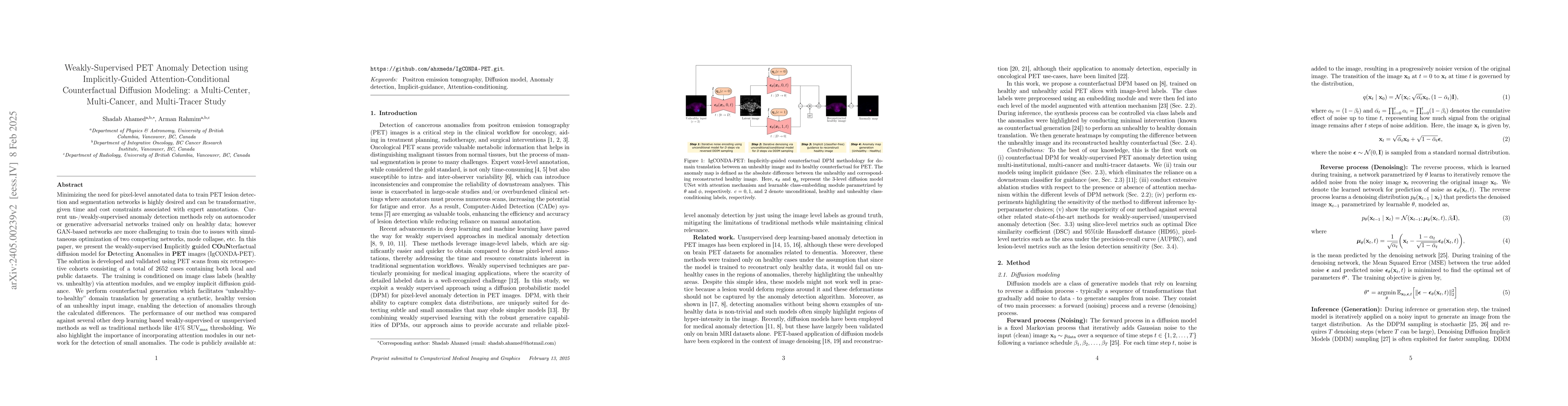 Thumbnail for IgCONDA-PET: Implicitly-Guided Counterfactual Diffusion for Detecting
  Anomalies in PET Images