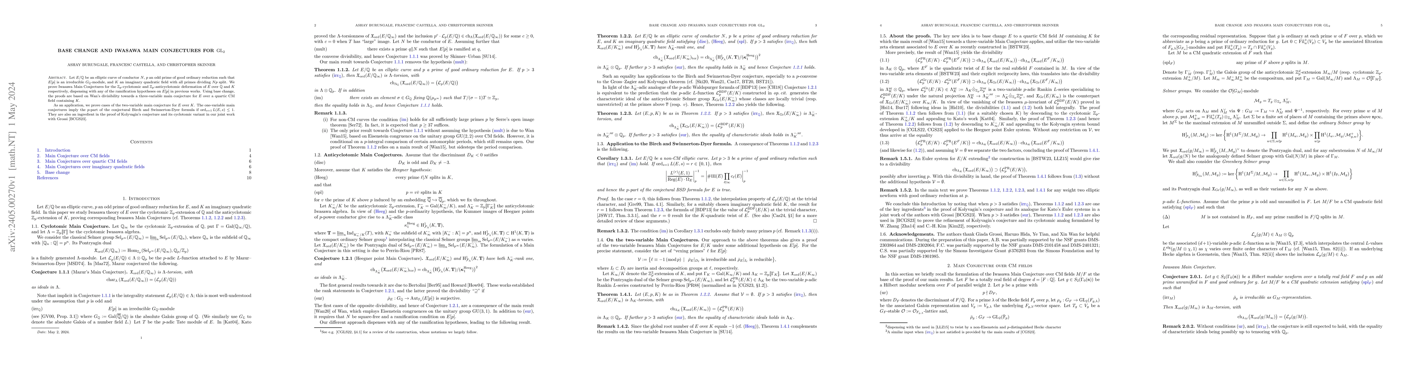Thumbnail for Base change and Iwasawa Main Conjectures for ${\rm GL}_2$