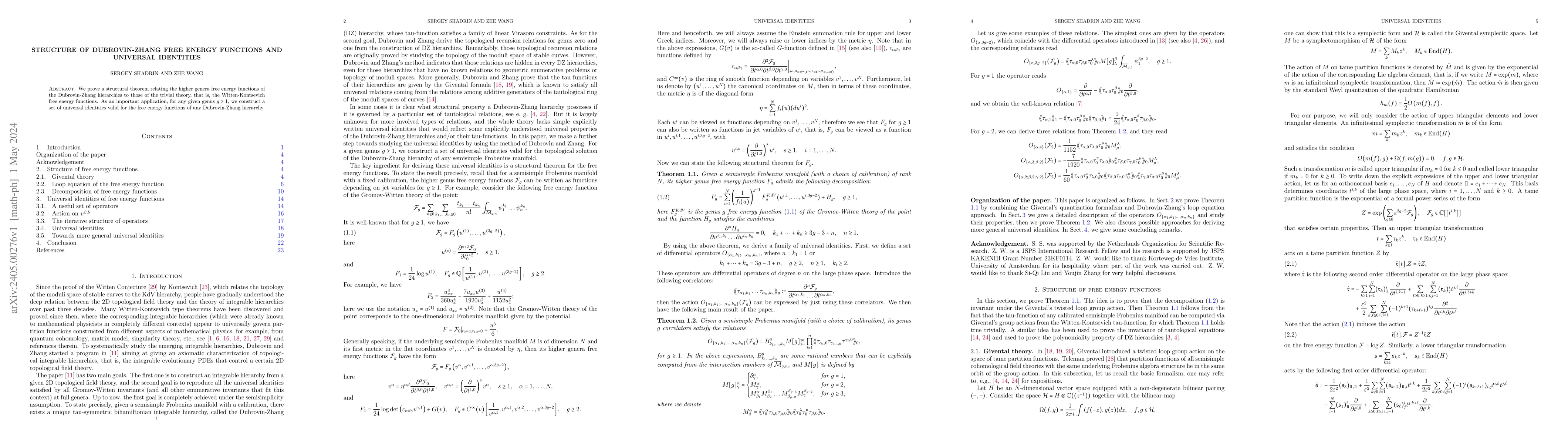 Thumbnail for Structure of Dubrovin-Zhang free energy functions and universal
  identities