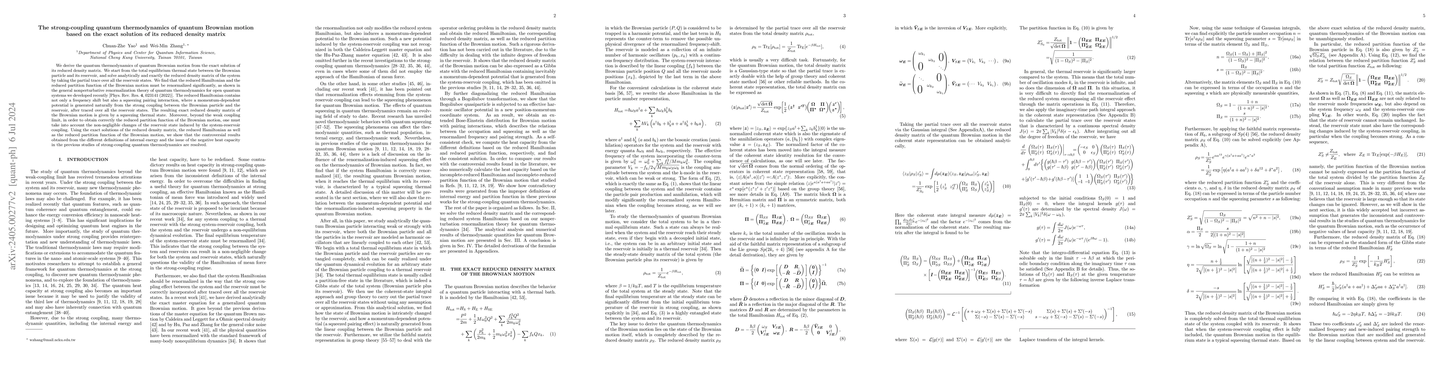 Thumbnail for The strong-coupling quantum thermodynamics of quantum Brownian motion
  based on the exact solution of its reduced density matrix