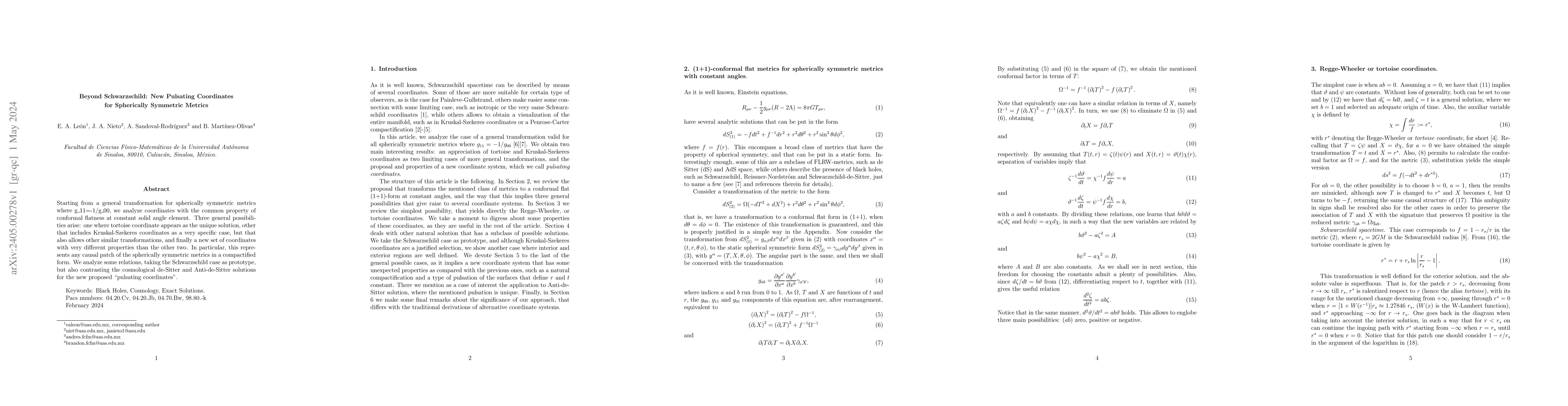 Thumbnail for Beyond Schwarzschild: New Pulsating Coordinates for Spherically
  Symmetric Metrics