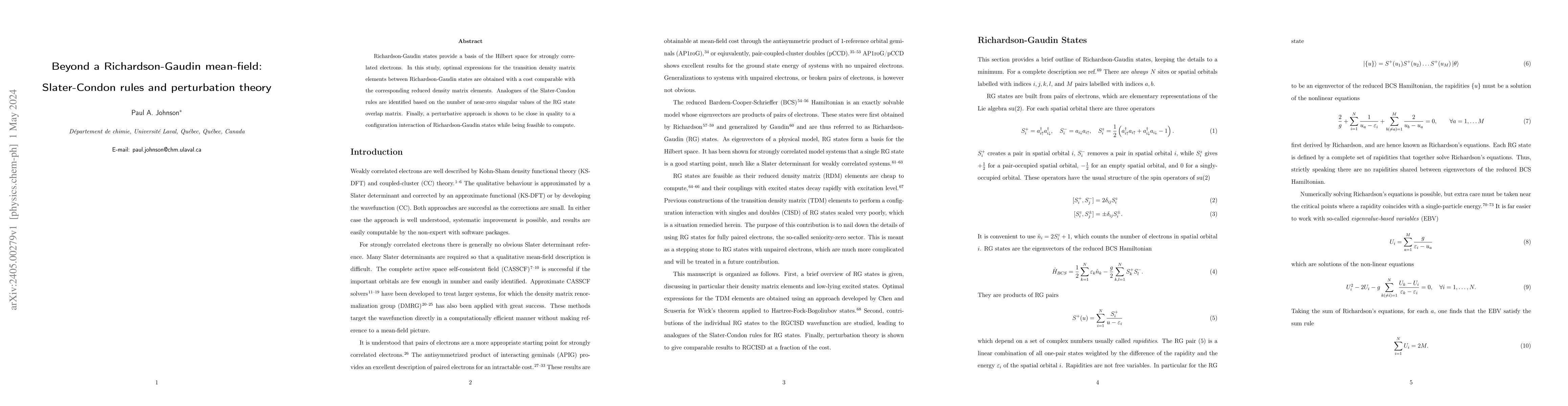 Thumbnail for Beyond a Richardson-Gaudin mean-field: Slater-Condon rules and
  perturbation theory