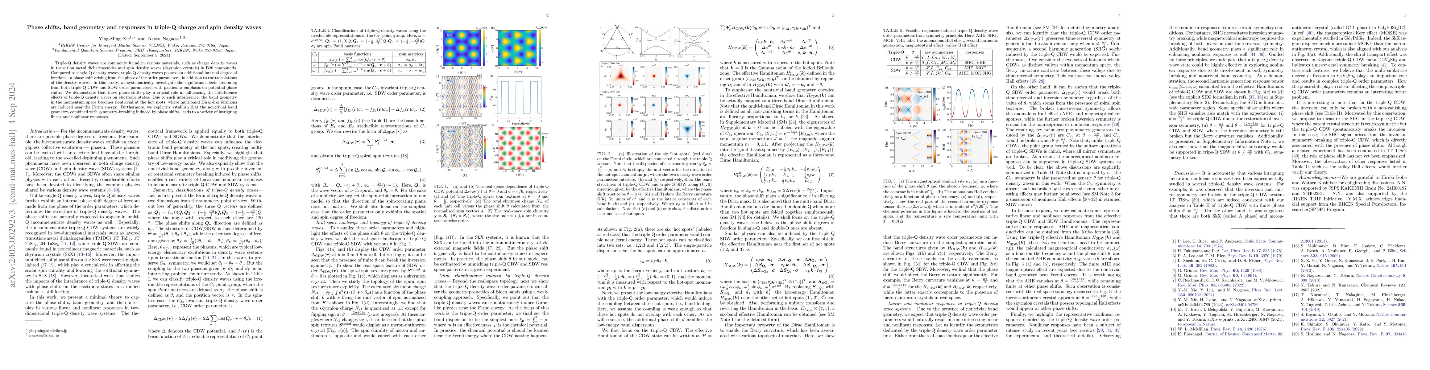 Thumbnail for Phase shifts, band geometry and responses in triple-Q charge and spin
  density waves