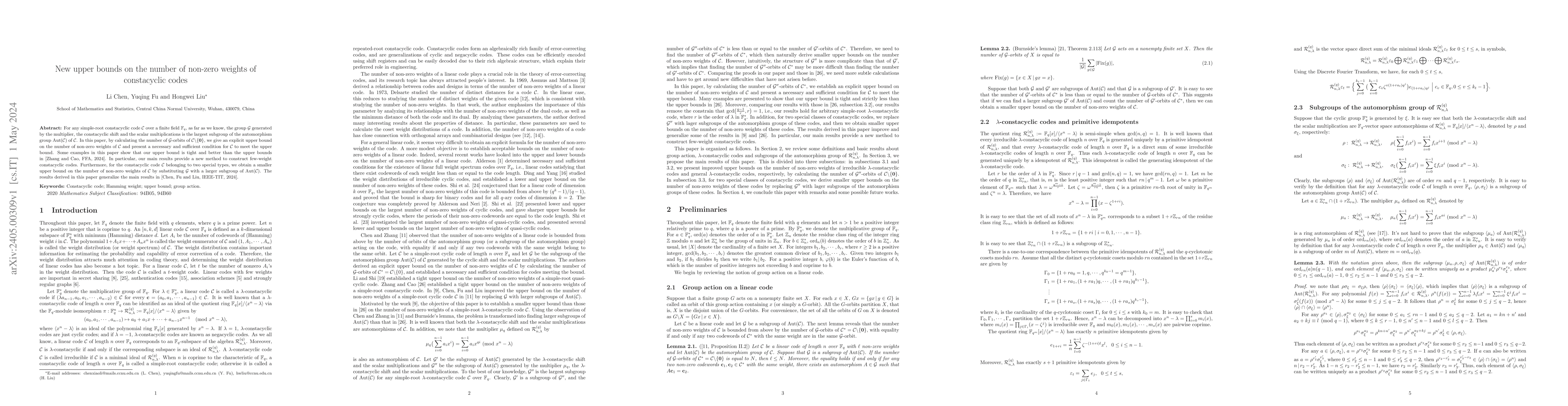 Thumbnail for New upper bounds on the number of non-zero weights of constacyclic codes