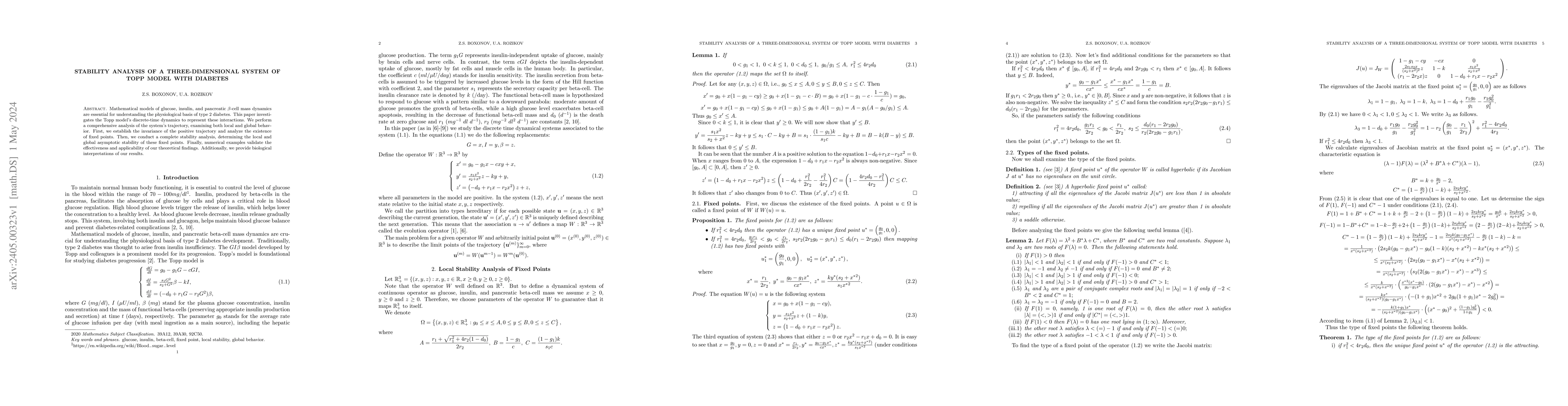 Thumbnail for Stability analysis of a three-dimensional system of Topp model with
  diabetes