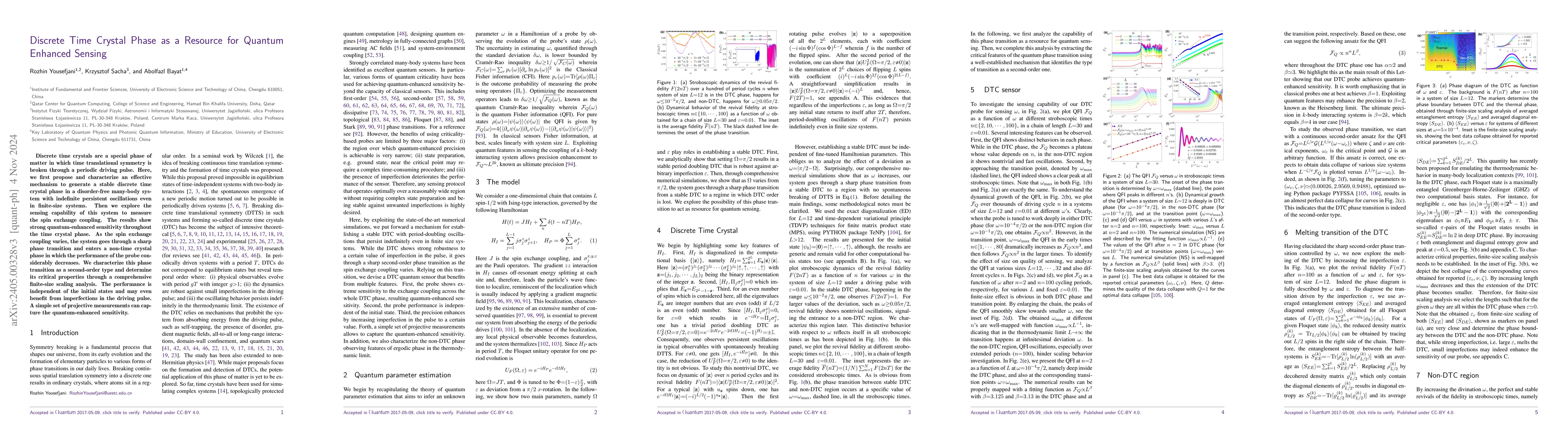 Thumbnail for Discrete Time Crystal Phase as a Resource for Quantum Enhanced Sensing