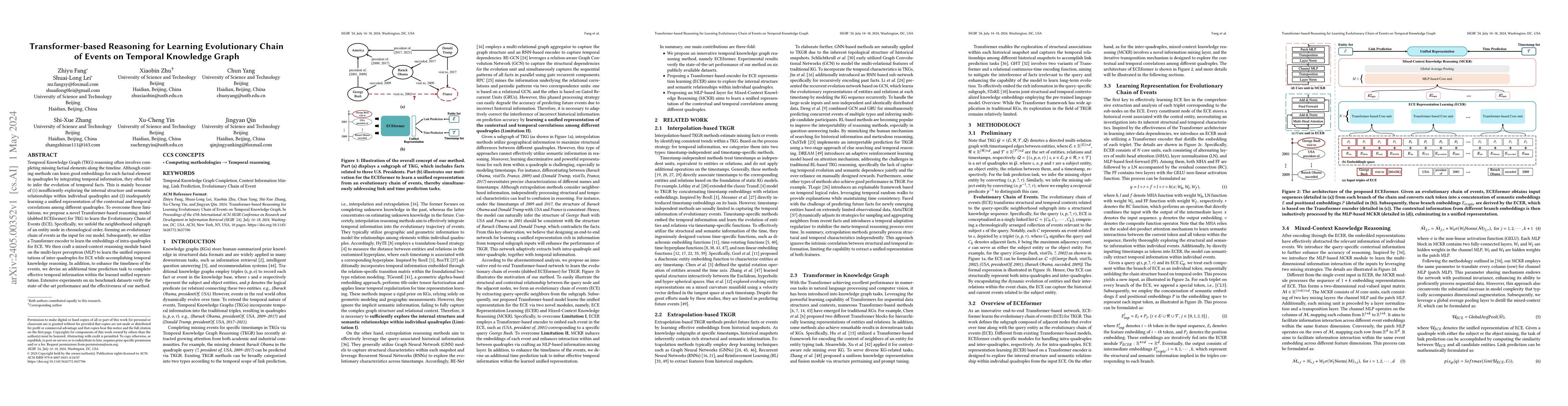 Thumbnail for Transformer-based Reasoning for Learning Evolutionary Chain of Events on
  Temporal Knowledge Graph