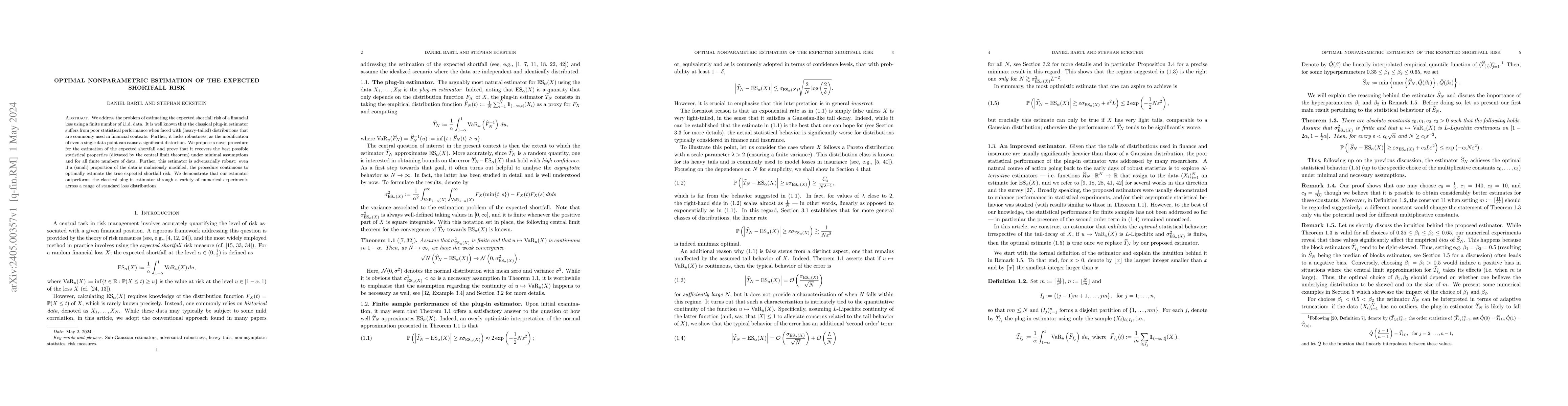 Thumbnail for Optimal nonparametric estimation of the expected shortfall risk