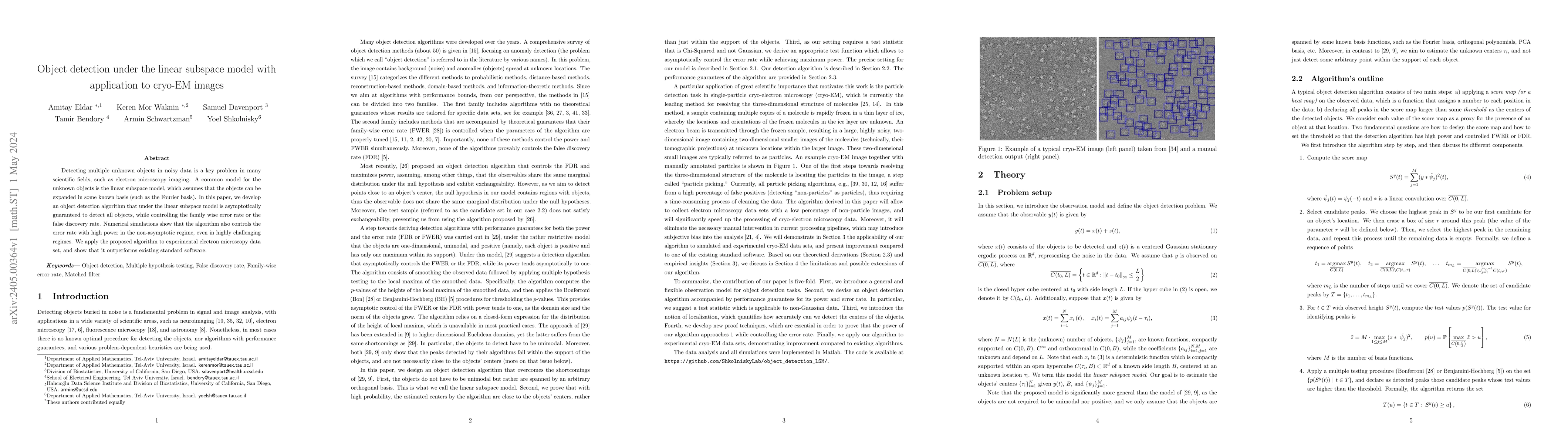 Thumbnail for Object detection under the linear subspace model with application to
  cryo-EM images