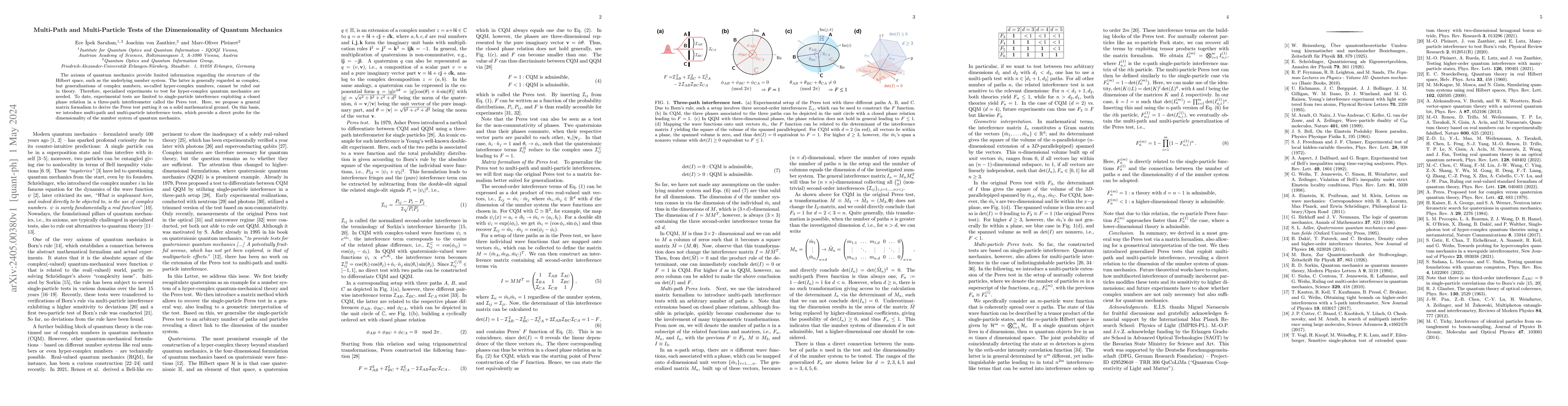 Thumbnail for Multi-Path and Multi-Particle Tests of the Dimensionality of Quantum
  Mechanics