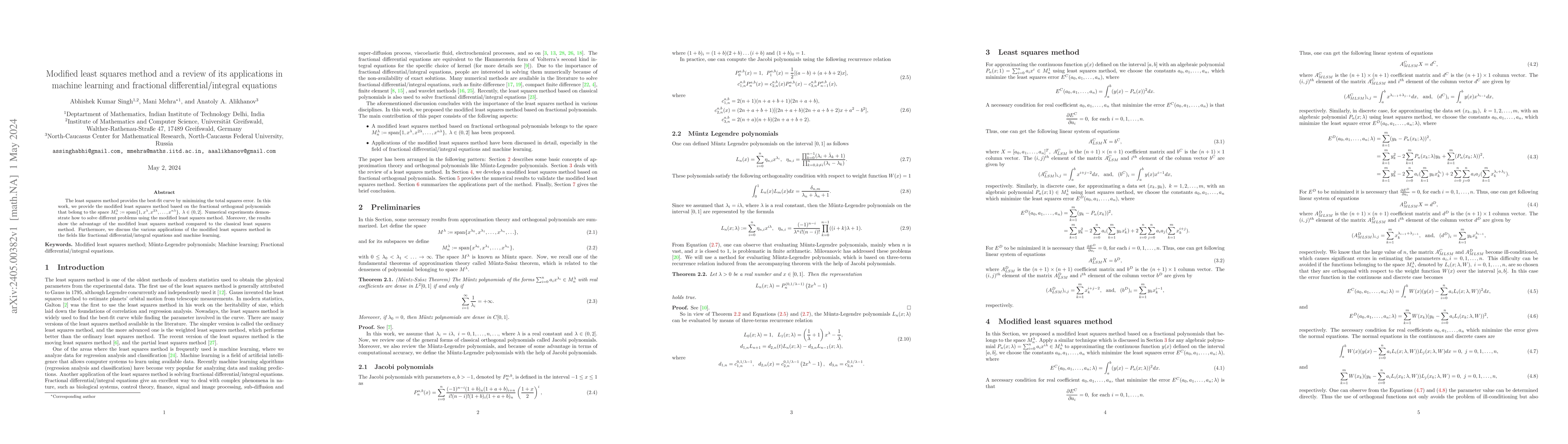 Thumbnail for Modified least squares method and a review of its applications in
  machine learning and fractional differential/integral equations