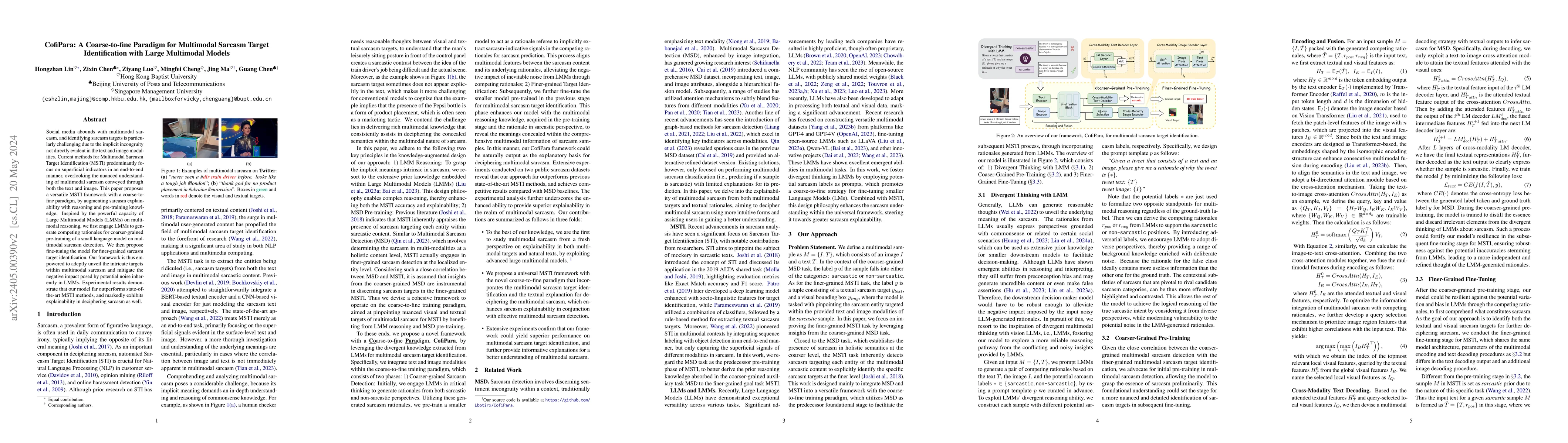 Thumbnail for CofiPara: A Coarse-to-fine Paradigm for Multimodal Sarcasm Target
  Identification with Large Multimodal Models