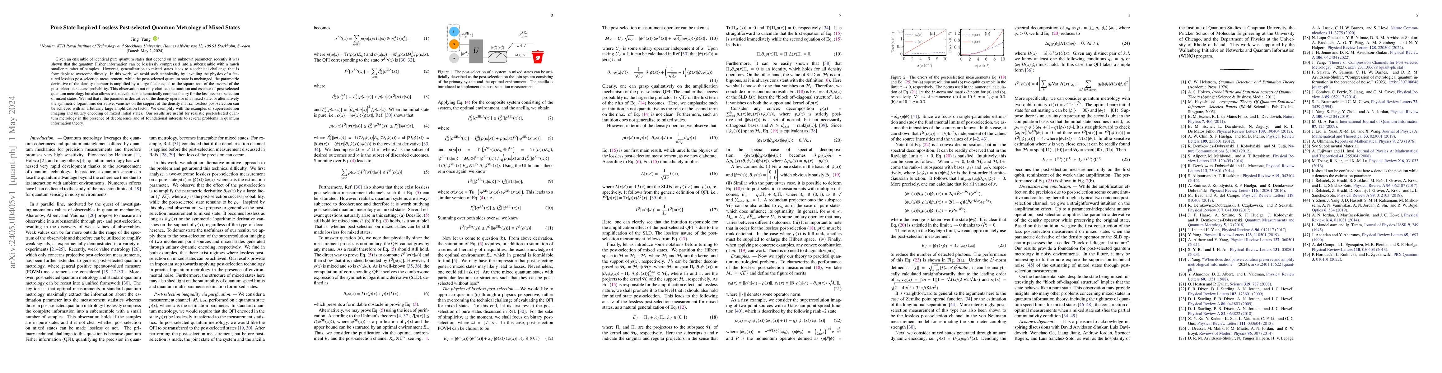 Thumbnail for Pure State Inspired Lossless Post-selected Quantum Metrology of Mixed
  States