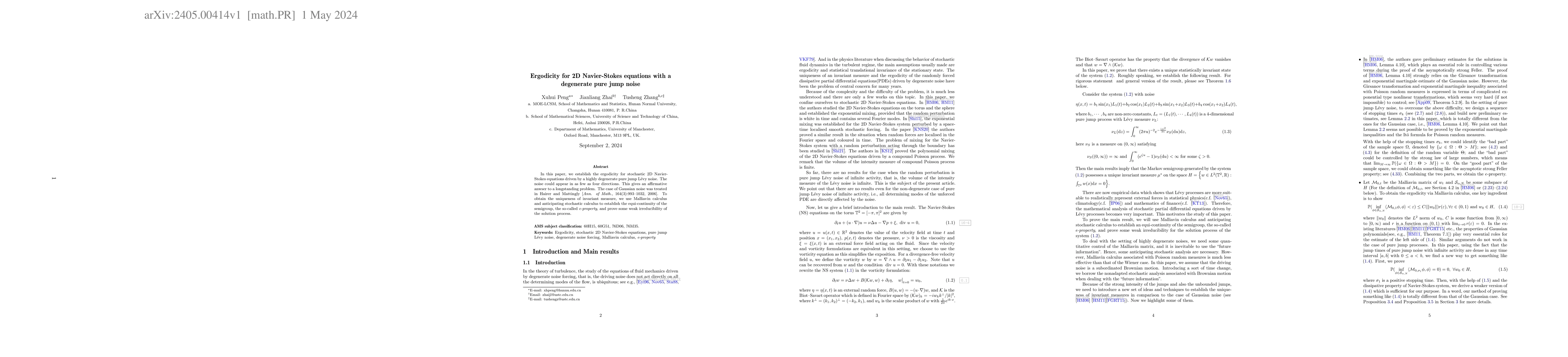 Thumbnail for Ergodicity for 2D Navier-Stokes equations with a degenerate pure jump
  noise