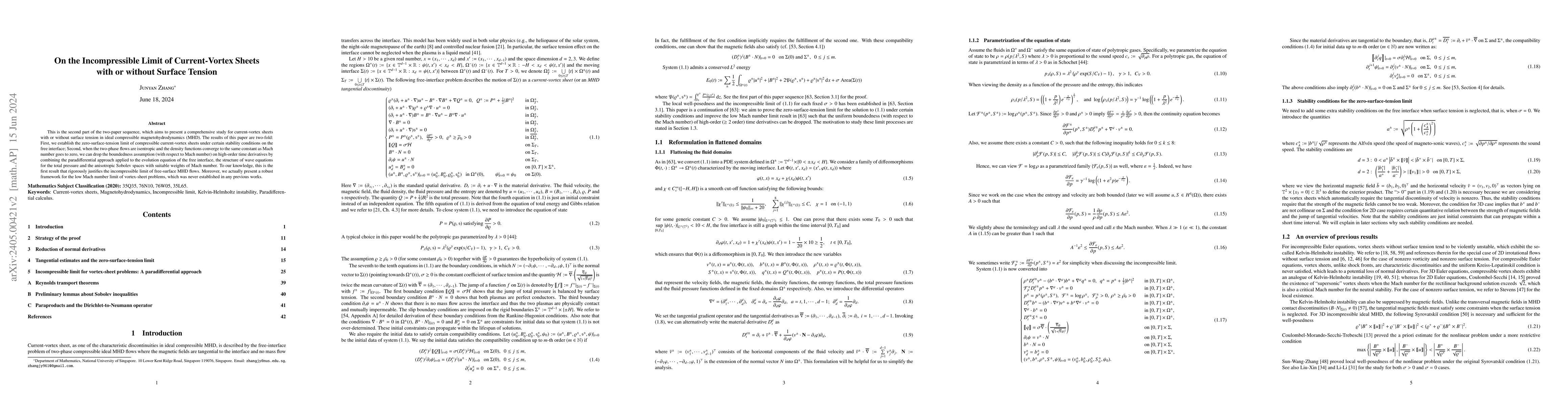 Thumbnail for On the Incompressible Limit of Current-Vortex Sheets with or without
  Surface Tension