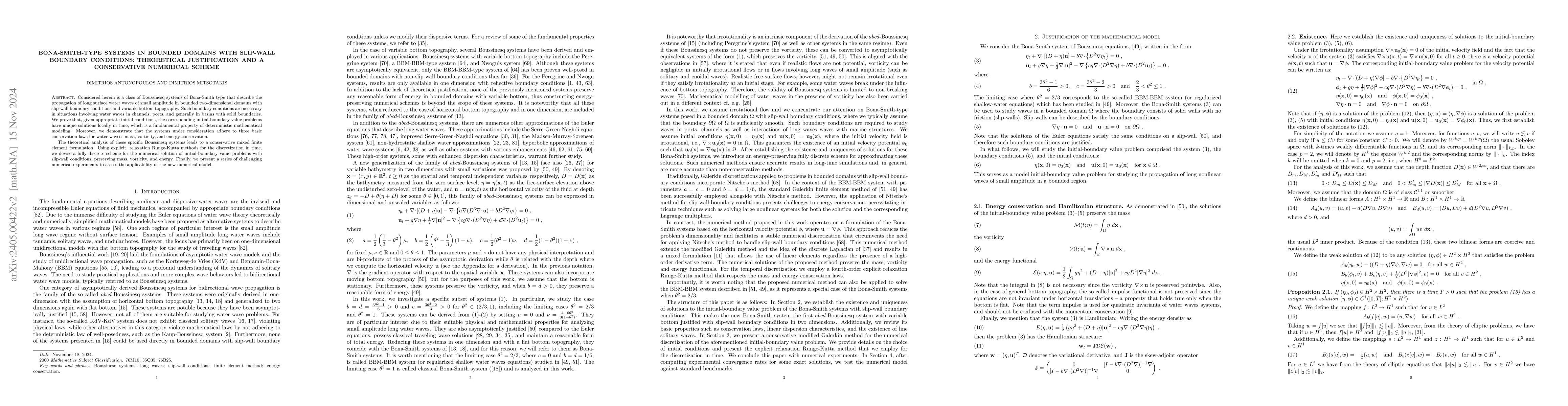 Thumbnail for Bona-Smith-type systems in bounded domains with slip-wall boundary
  conditions: Theoretical justification and a conservative numerical scheme