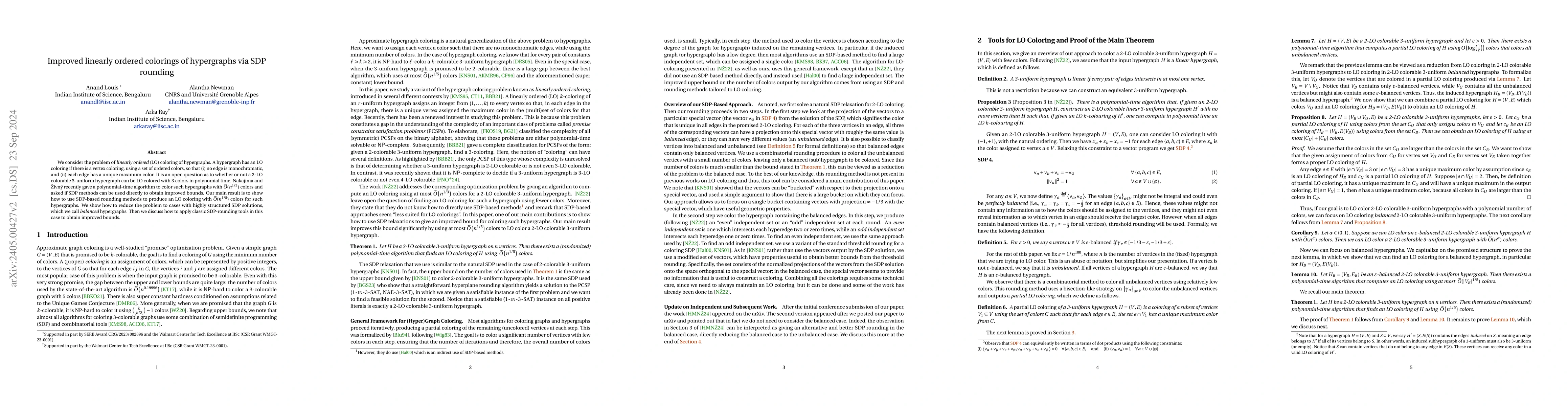 Thumbnail for Improved linearly ordered colorings of hypergraphs via SDP rounding