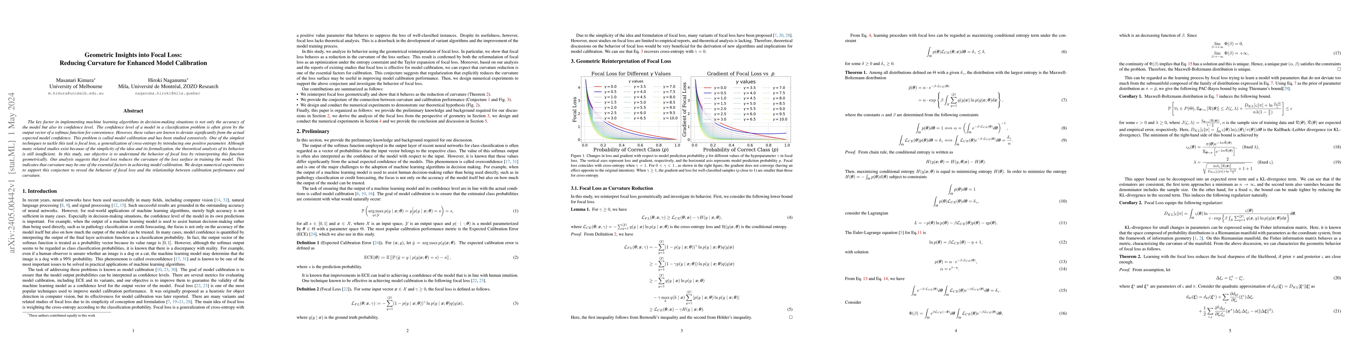 Thumbnail for Geometric Insights into Focal Loss: Reducing Curvature for Enhanced
  Model Calibration