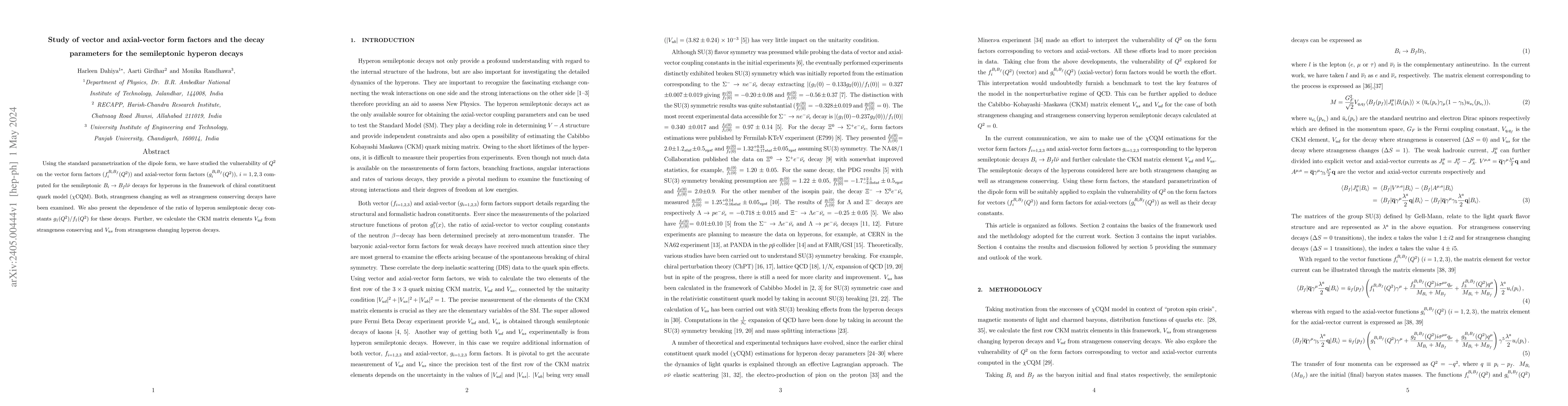 Thumbnail for Study of vector and axial-vector form factors and the decay parameters
  for the semileptonic hyperon decays