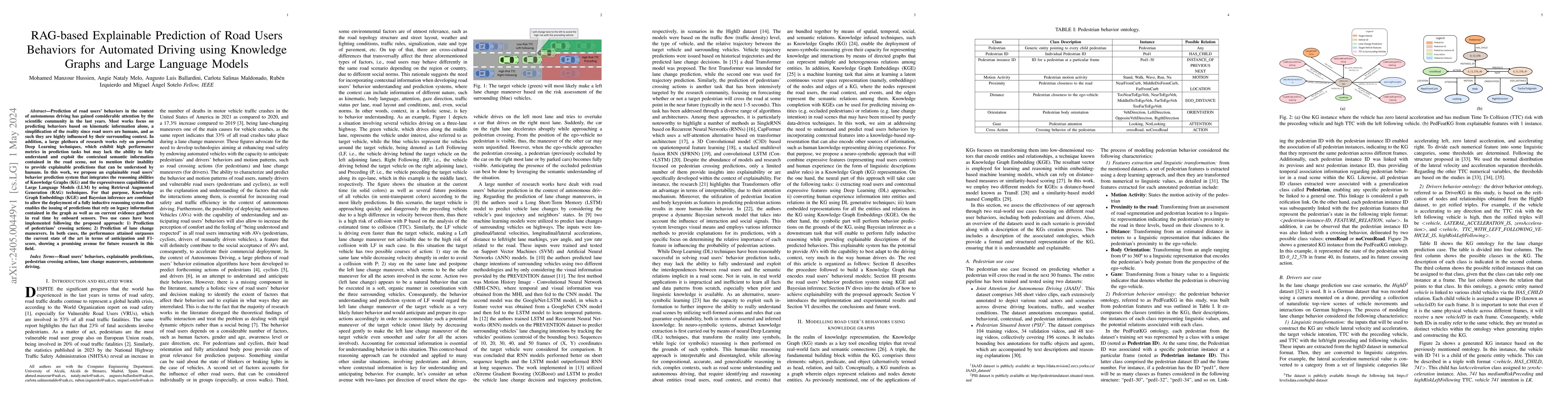 Thumbnail for RAG-based Explainable Prediction of Road Users Behaviors for Automated
  Driving using Knowledge Graphs and Large Language Models