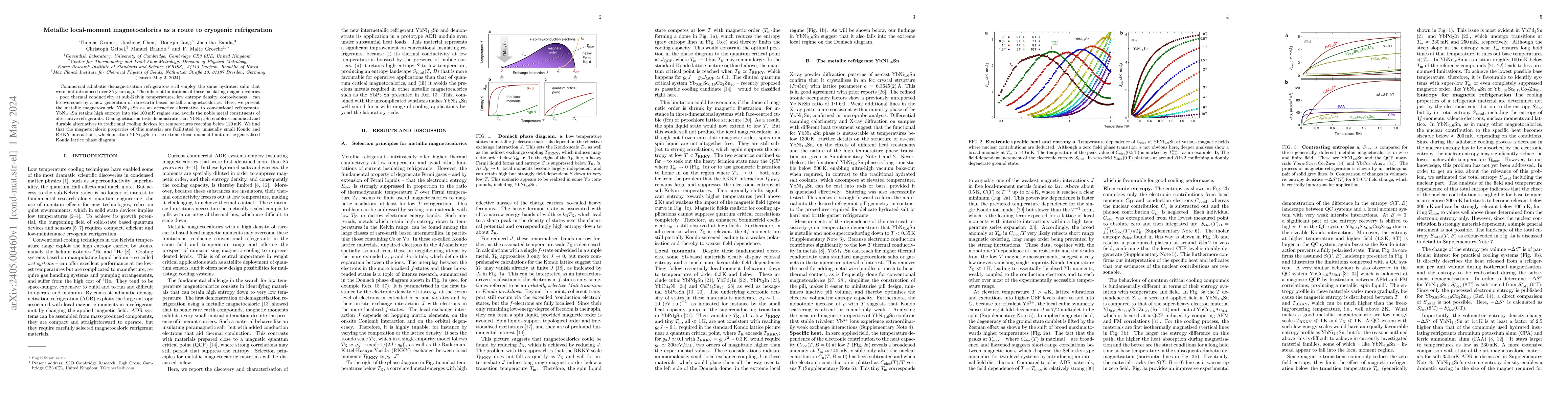 Thumbnail for Metallic local-moment magnetocalorics as a route to cryogenic
  refrigeration
