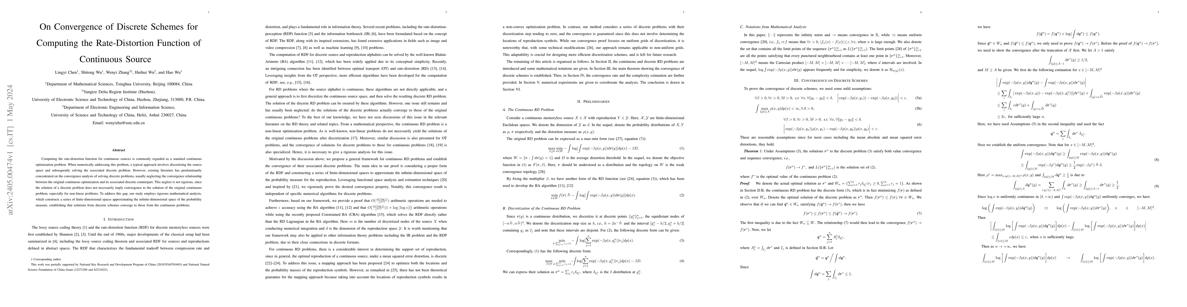 Thumbnail for On Convergence of Discrete Schemes for Computing the Rate-Distortion
  Function of Continuous Source