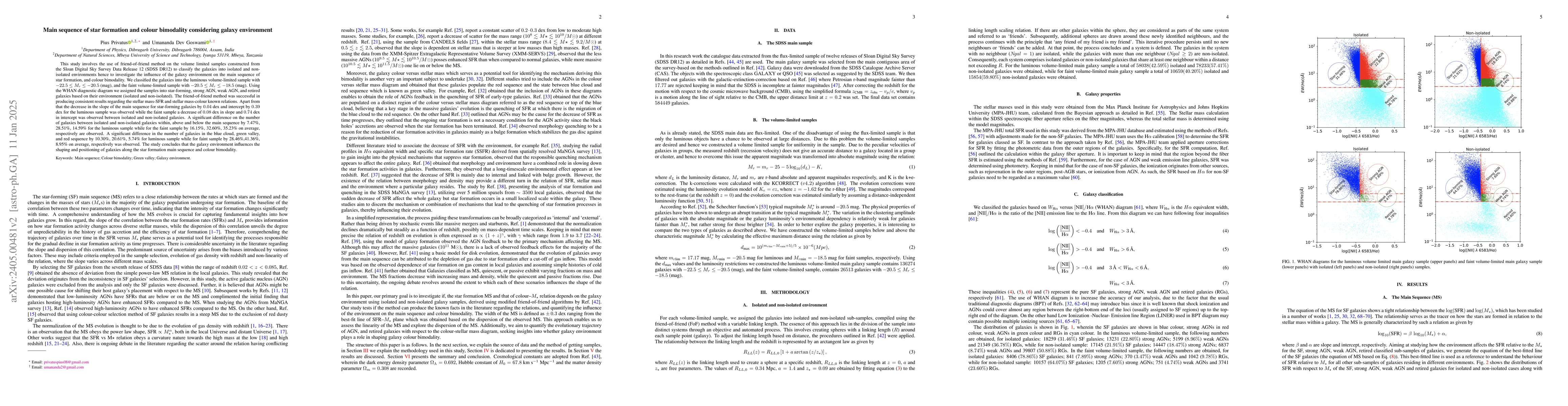 Thumbnail for Main sequence of star formation and colour bimodality considering galaxy
  environment