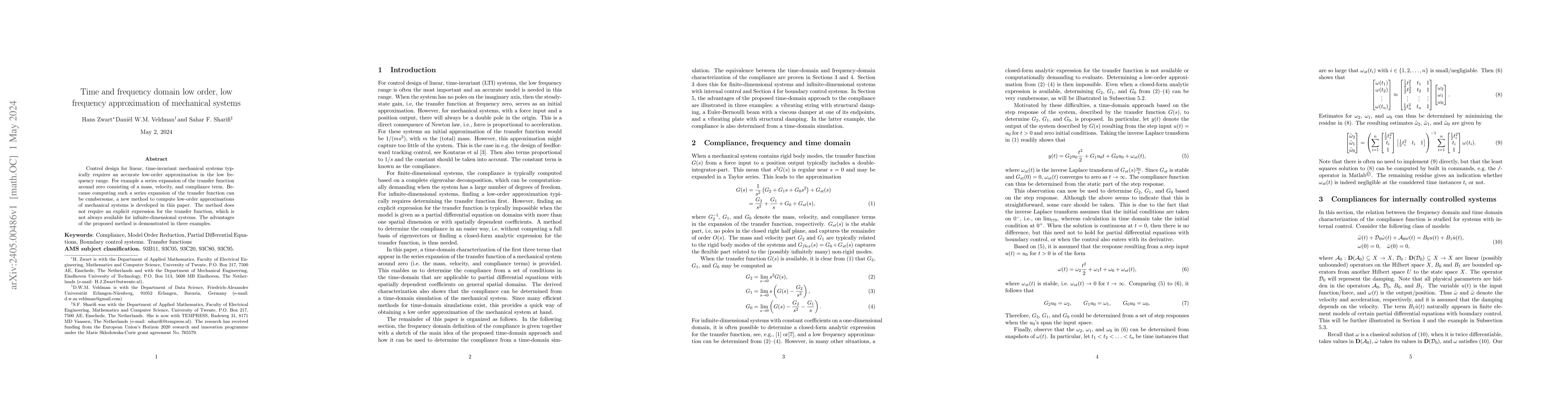 Thumbnail for Time and frequency domain low order, low frequency approximation of
  mechanical systems