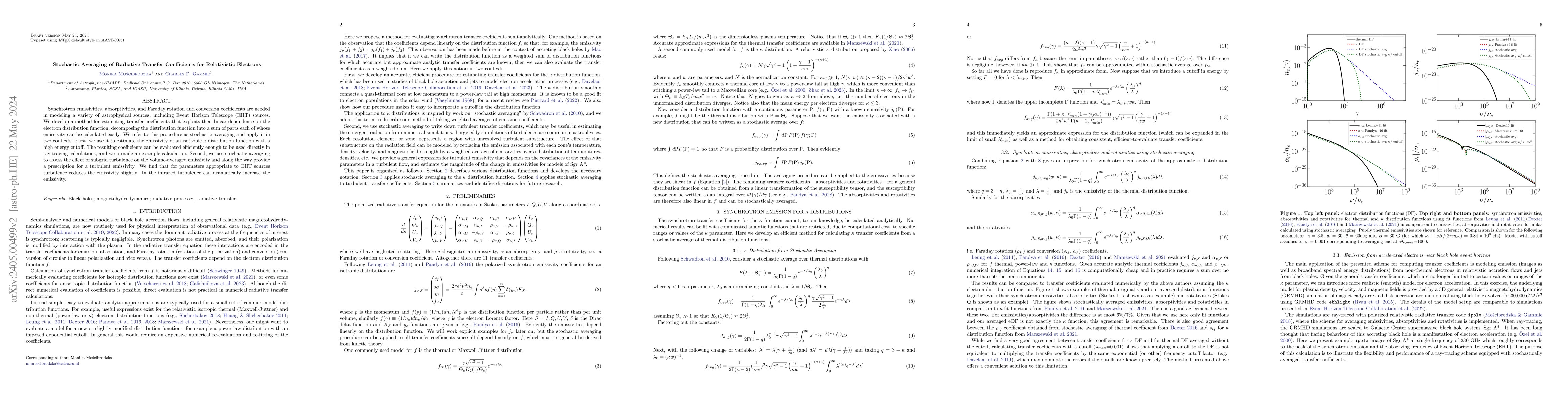 Thumbnail for Stochastic Averaging of Radiative Transfer Coefficients for Relativistic
  Electrons