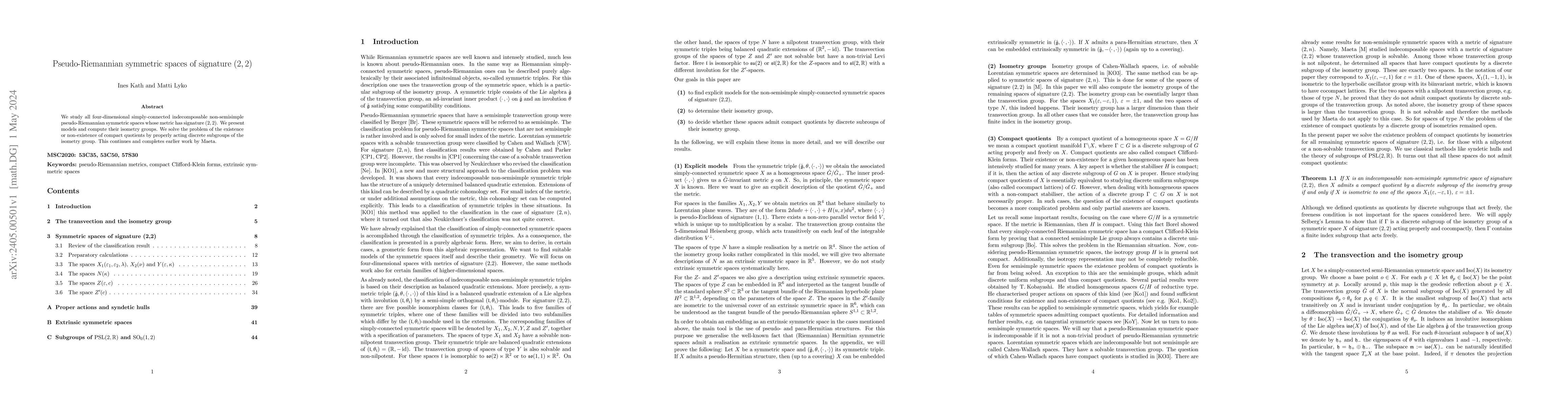 Thumbnail for Pseudo-Riemannian symmetric spaces of signature (2,2)