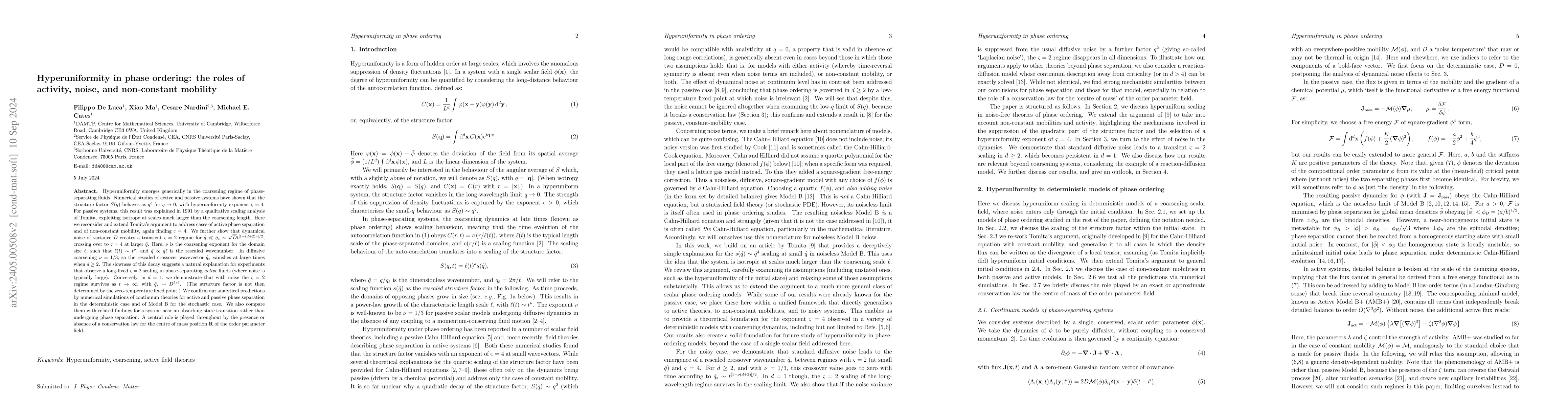 Thumbnail for Hyperuniformity in phase ordering: the roles of activity, noise, and
  non-constant mobility