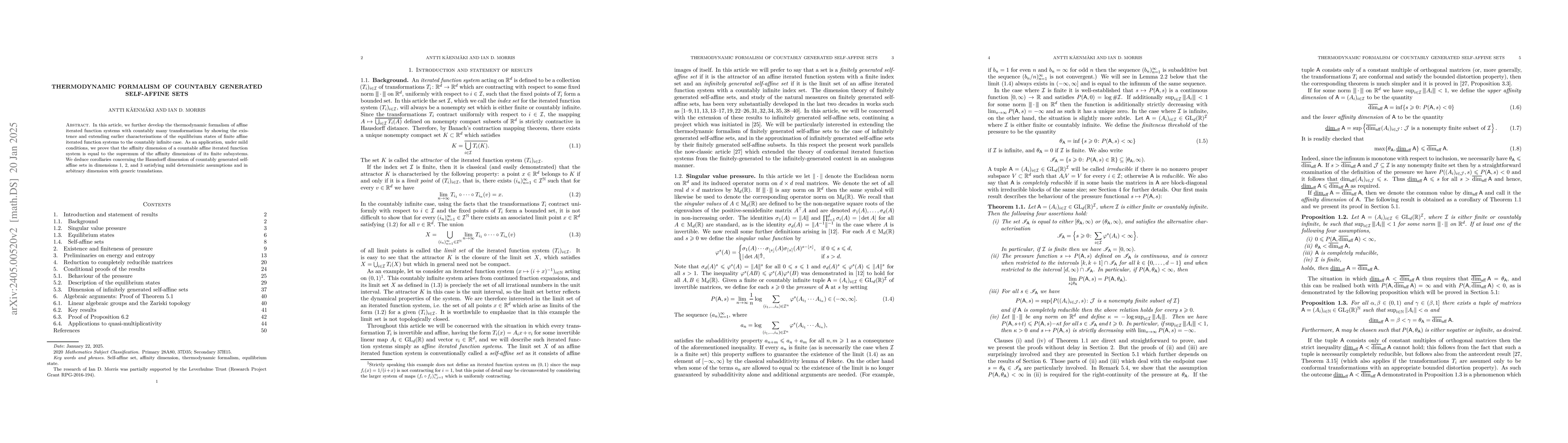 Thumbnail for Thermodynamic formalism of countably generated self-affine sets