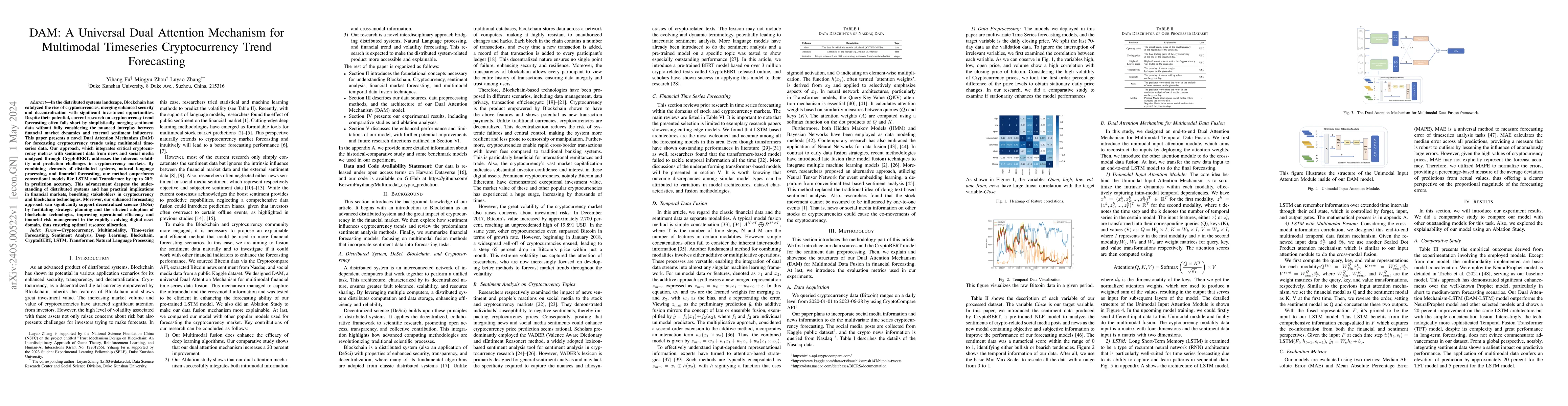 Thumbnail for DAM: A Universal Dual Attention Mechanism for Multimodal Timeseries
  Cryptocurrency Trend Forecasting