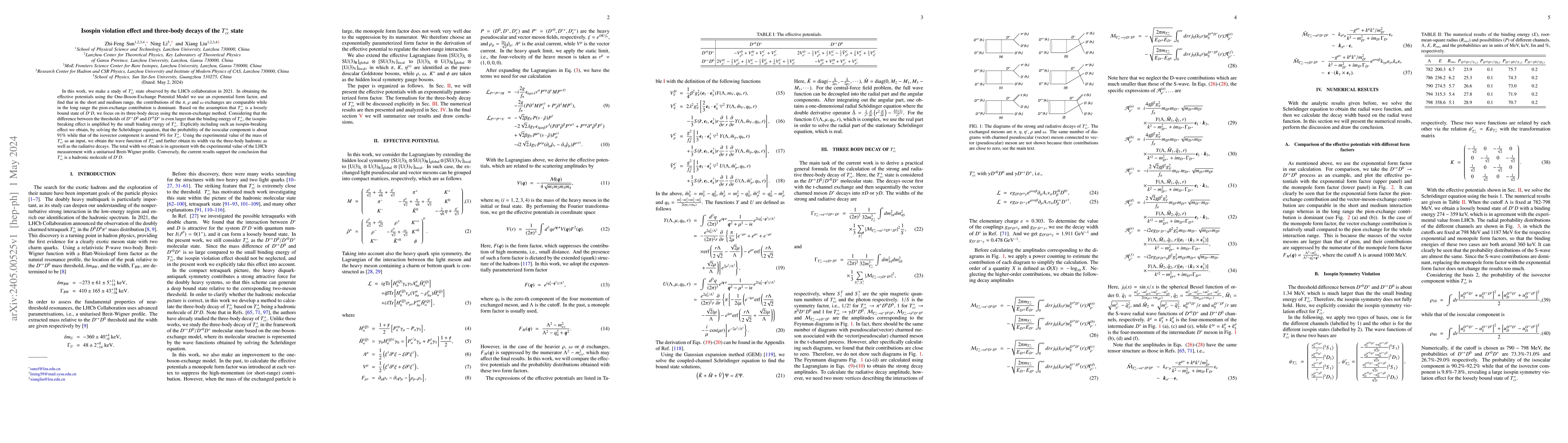 Thumbnail for Isospin violation effect and three-body decays of the $T_{cc}^{+}$ state