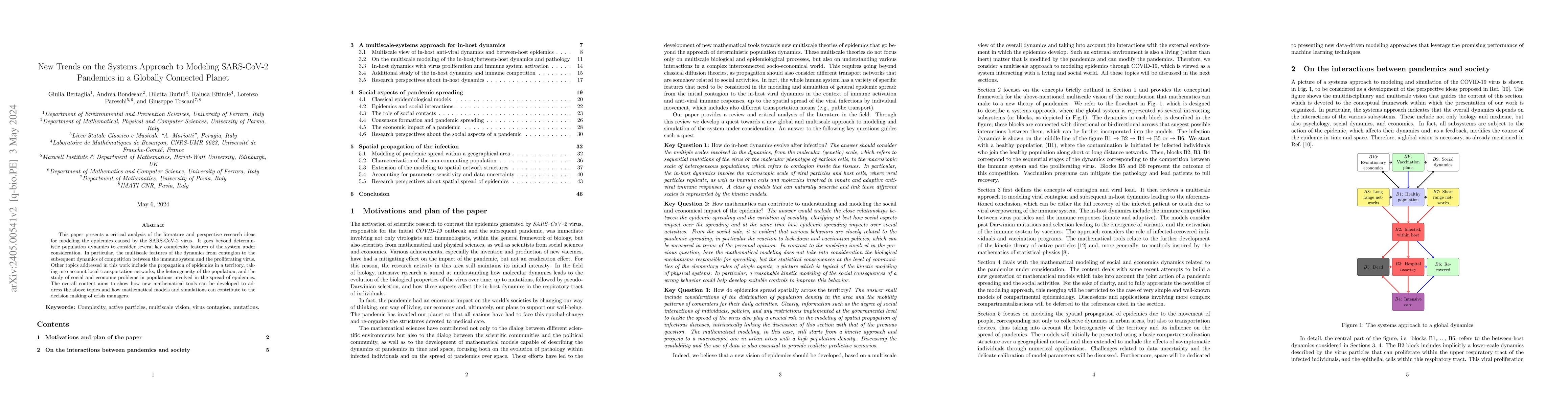 Thumbnail for New Trends on the Systems Approach to Modeling SARS-CoV-2 Pandemics in a
  Globally Connected Planet