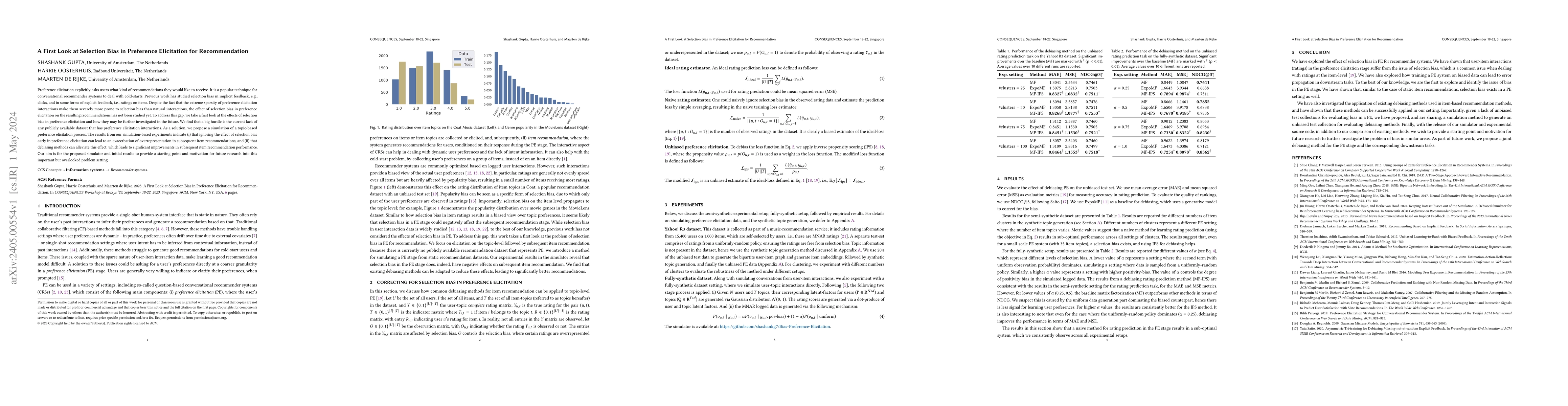 Thumbnail for A First Look at Selection Bias in Preference Elicitation for
  Recommendation