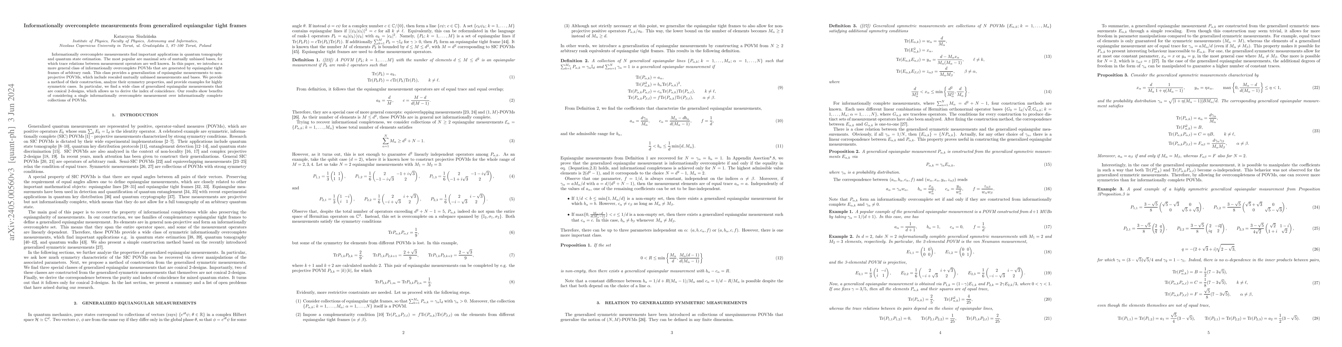 Thumbnail for Informationally overcomplete measurements from generalized equiangular
  tight frames