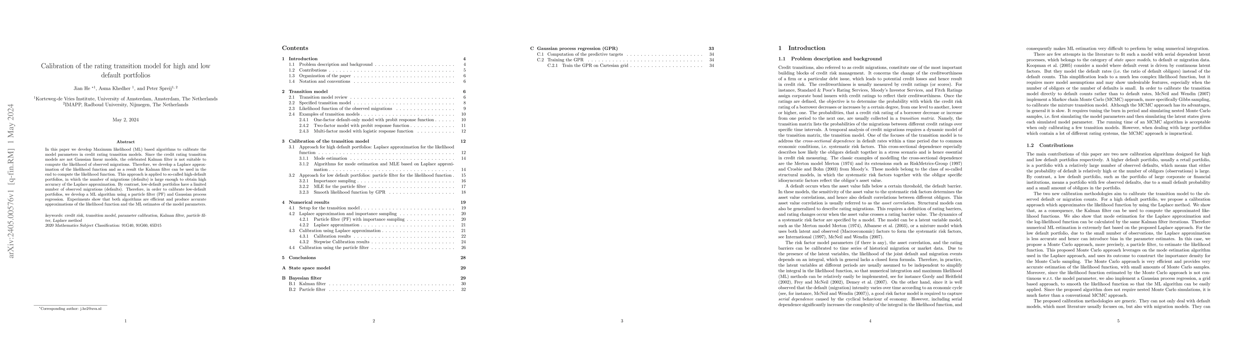 Thumbnail for Calibration of the rating transition model for high and low default
  portfolios
