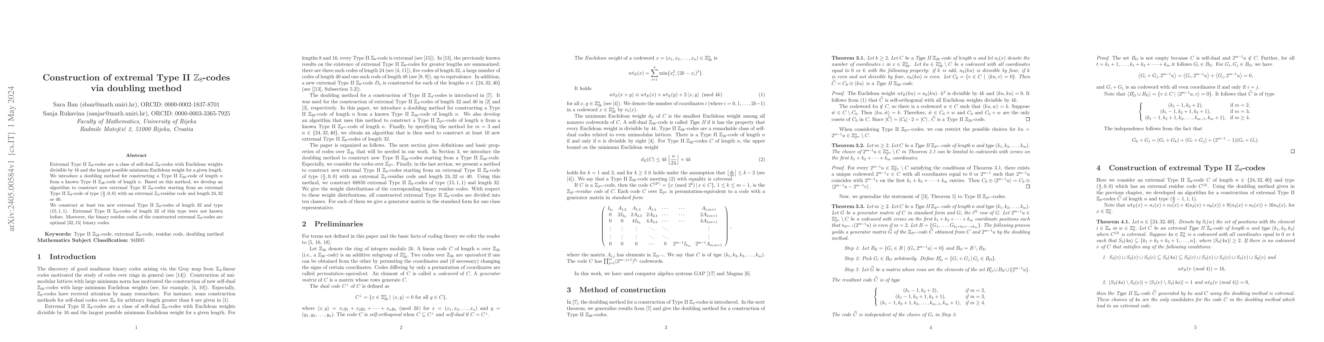 Thumbnail for Construction of extremal Type II $\mathbb{Z}_{8}$-codes via doubling
  method