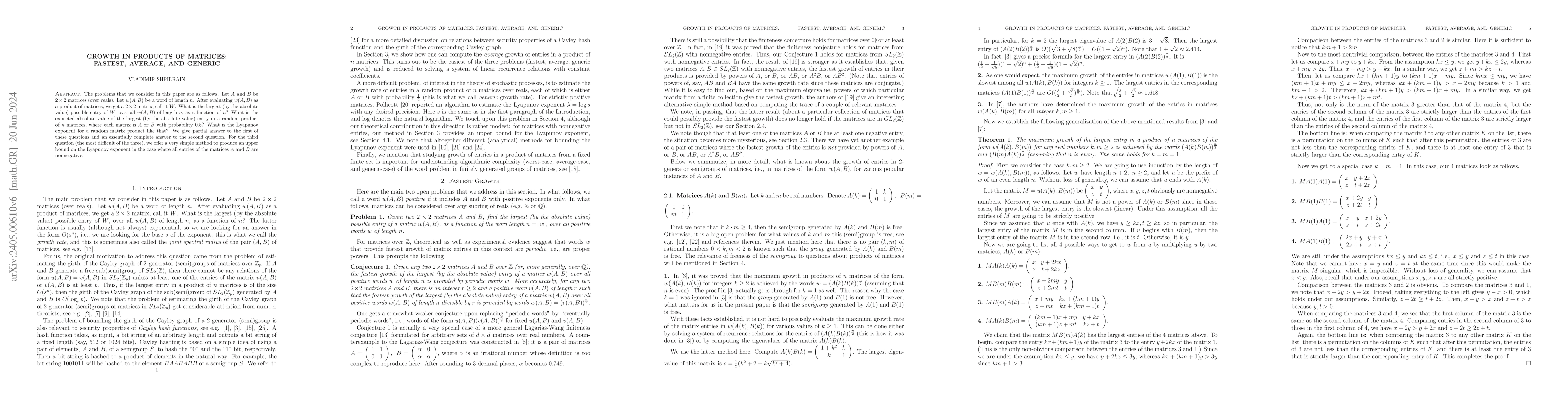 Thumbnail for Growth in products of matrices: fastest, average, and generic