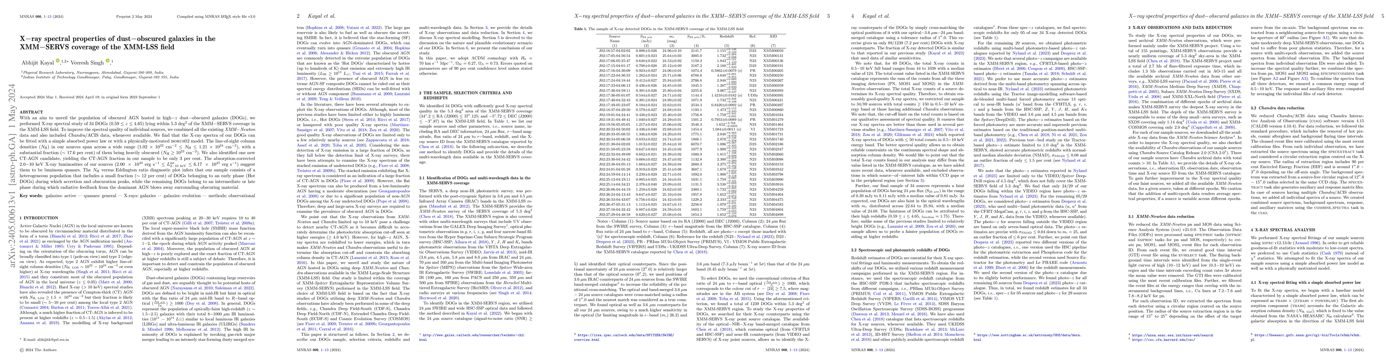Thumbnail for X-ray spectral properties of dust-obscured galaxies in the XMM-SERVS
  coverage of the XMM-LSS field