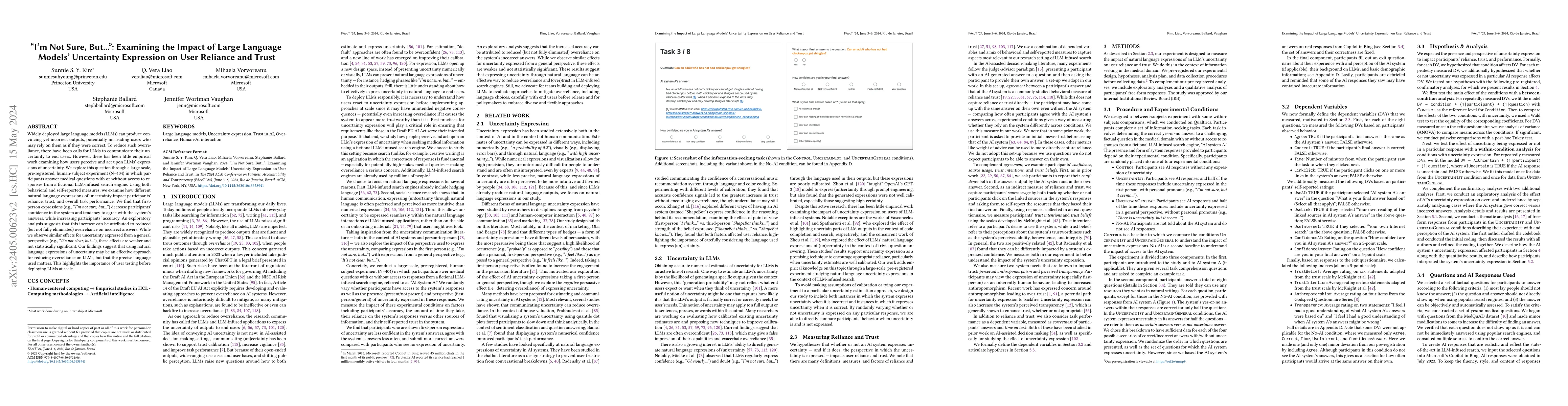 Thumbnail for "I'm Not Sure, But...": Examining the Impact of Large Language Models'
  Uncertainty Expression on User Reliance and Trust