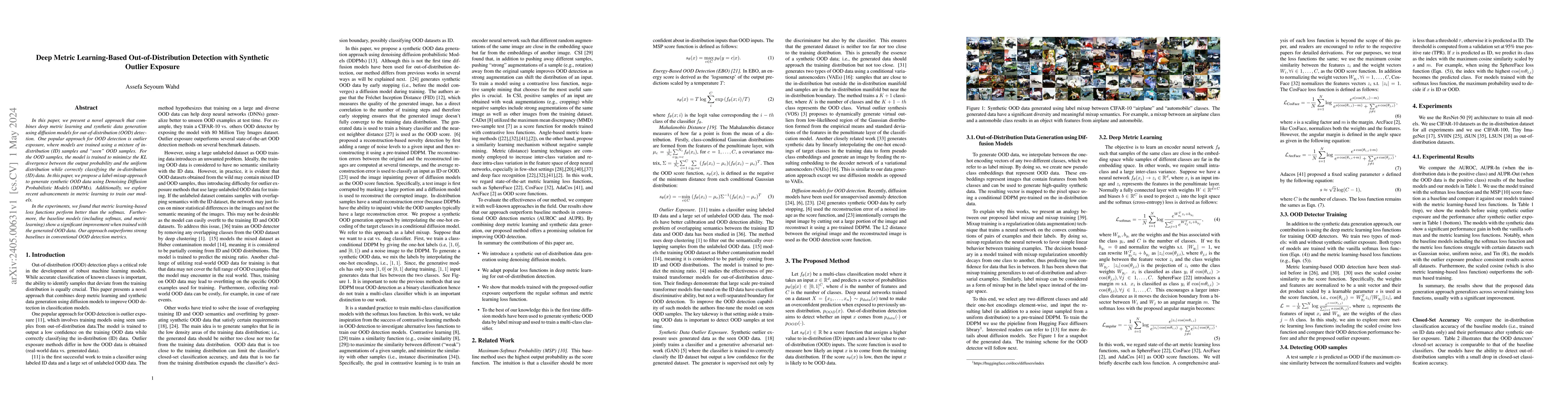Thumbnail for Deep Metric Learning-Based Out-of-Distribution Detection with Synthetic
  Outlier Exposure