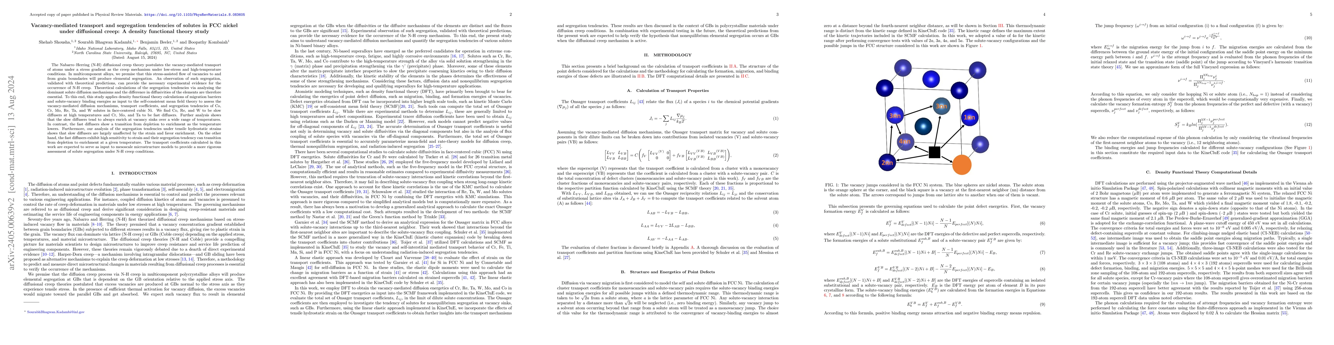 Thumbnail for Vacancy-mediated transport and segregation tendencies of solutes in FCC
  nickel under diffusional creep: A density functional theory study