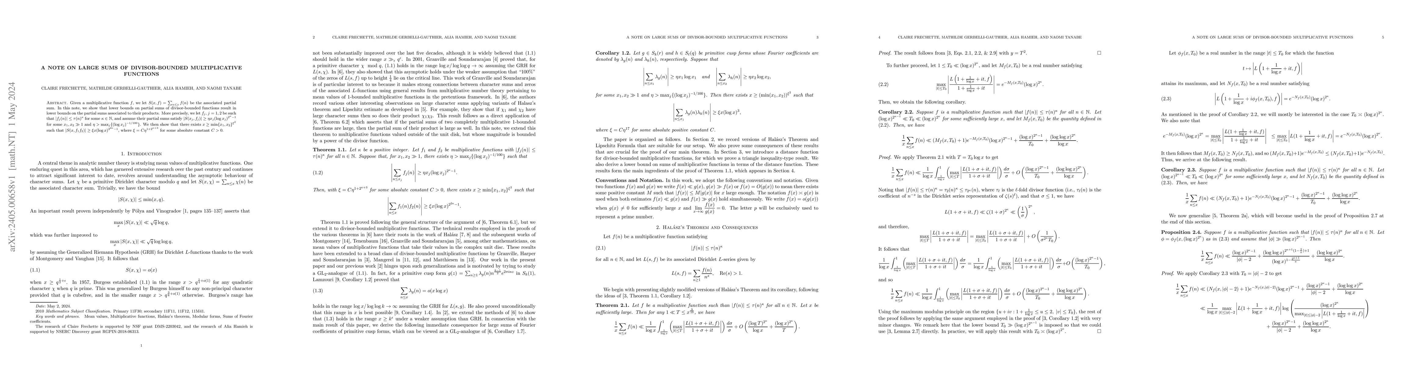 Thumbnail for A Note on Large Sums of Divisor-Bounded Multiplicative Functions